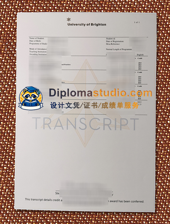 布莱顿大学成绩单, University of Brighton Transcript