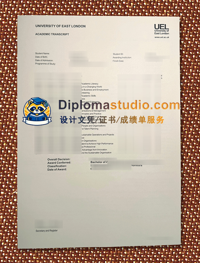 东伦敦大学成绩单, University of East London Transcript
