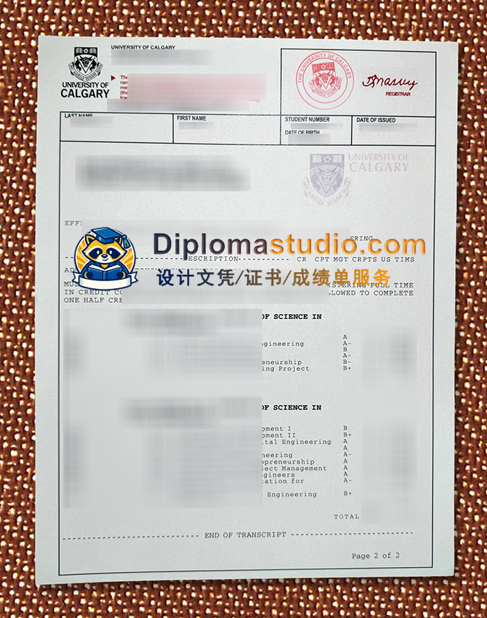卡尔加里大学成绩单, University of Calgary Transcript